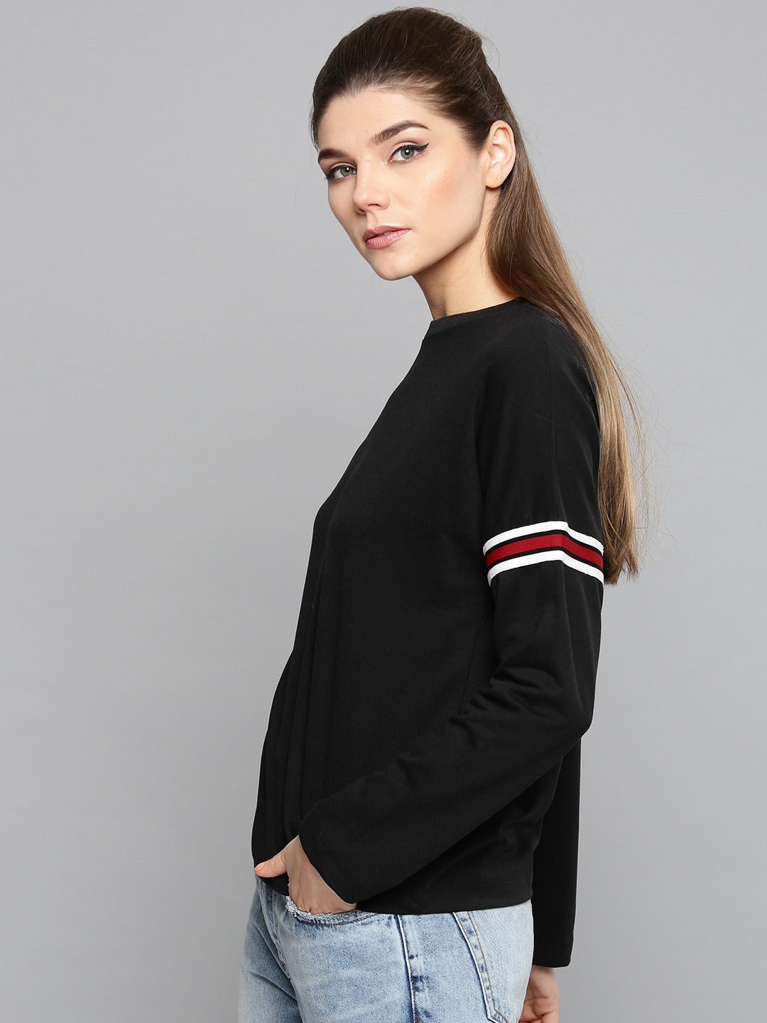 HB INDUSTRIES Printed Stripe Sleeves Womens Sweatshirt