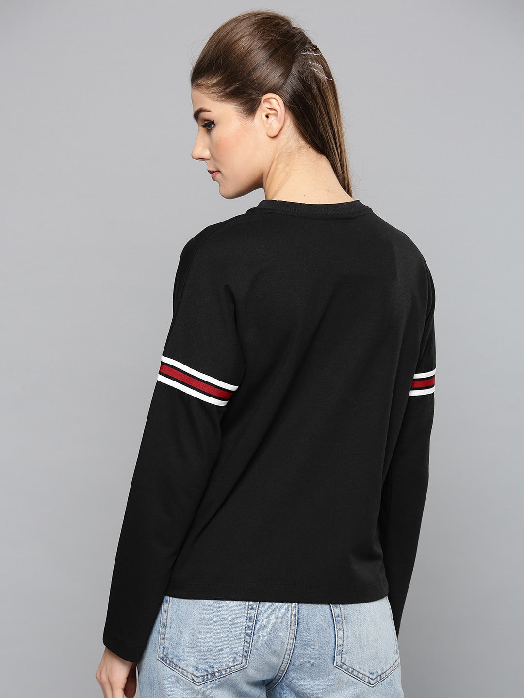 HB INDUSTRIES Printed Stripe Sleeves Womens Sweatshirt