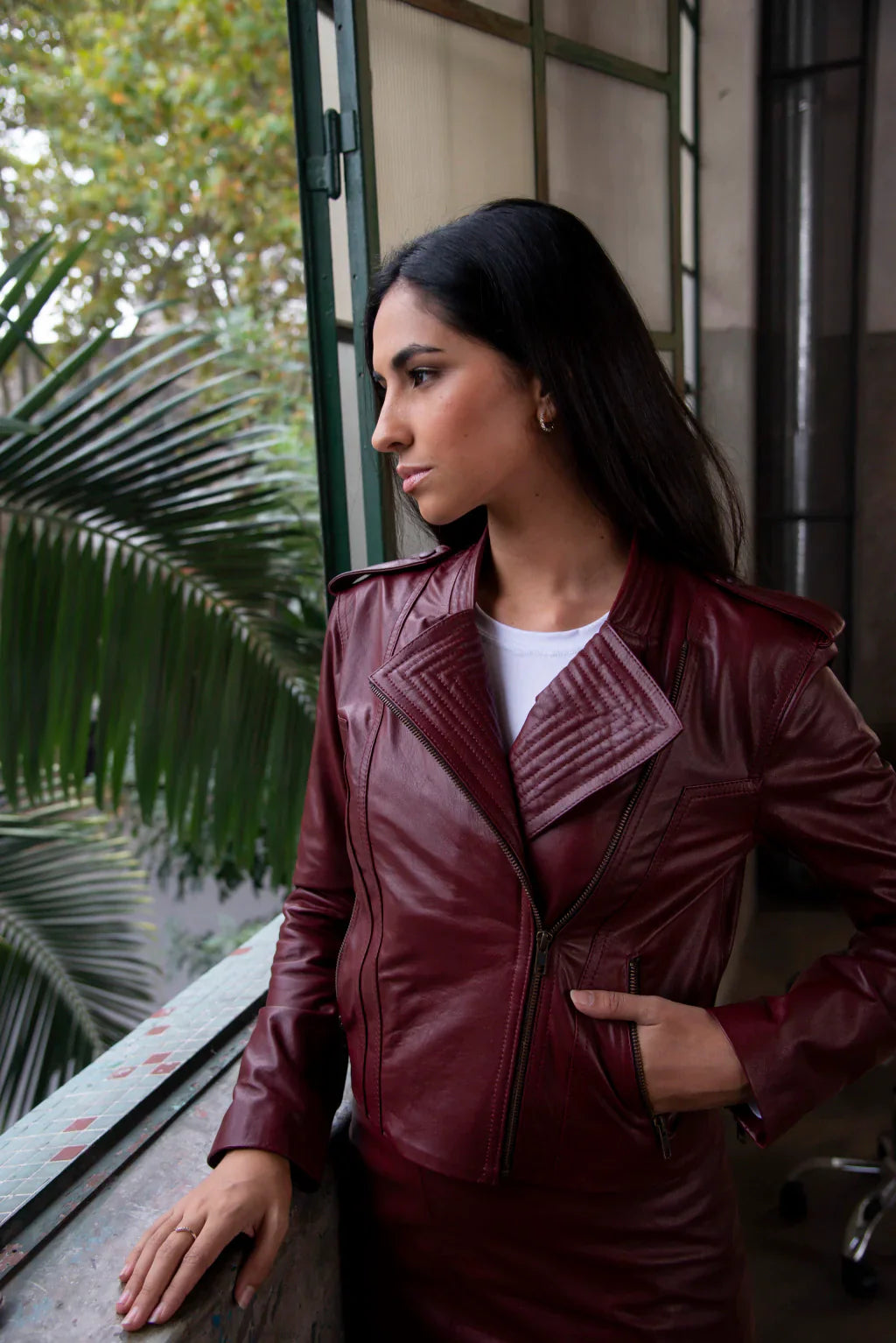 Maroon Geneva Biker Leather Jacket