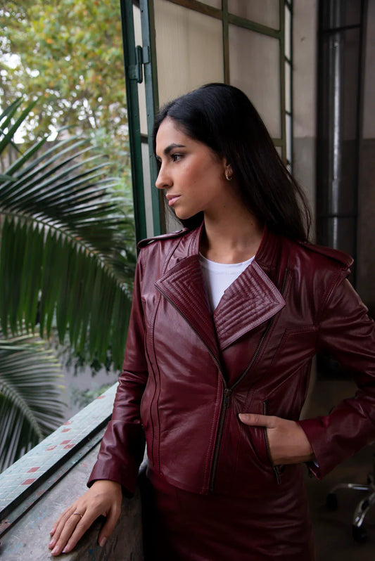Maroon Geneva Biker Leather Jacket