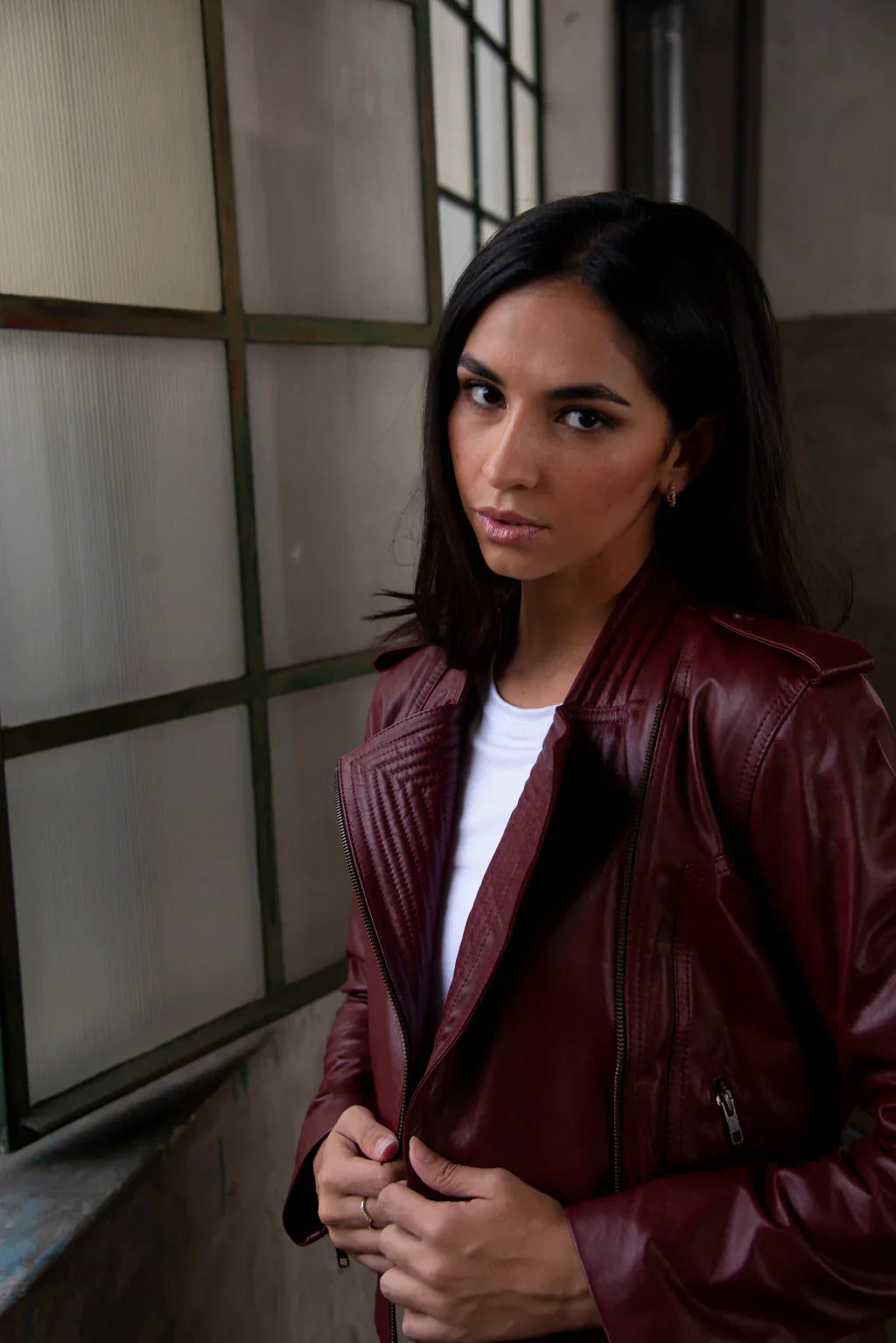 Maroon Geneva Biker Leather Jacket