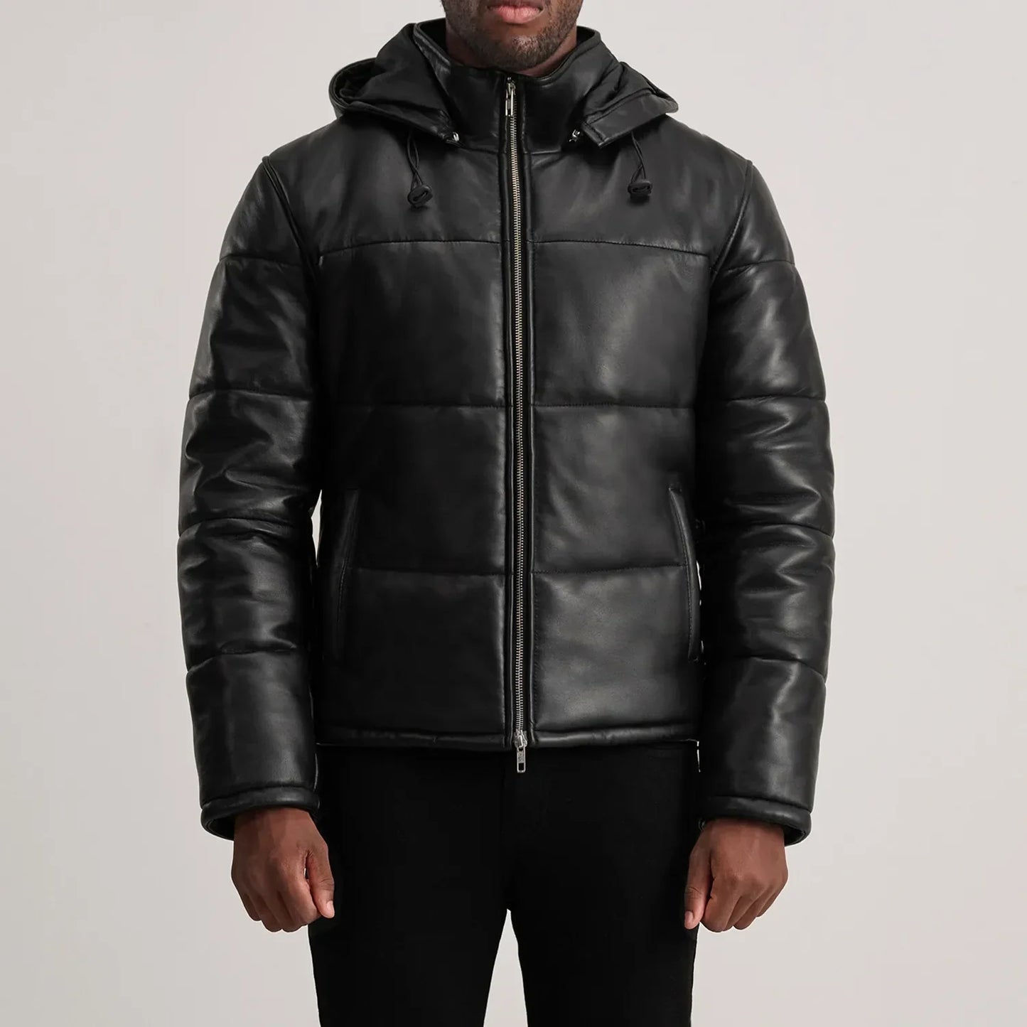 Ace Black Hooded Sheep Leather Puffer Jacket
