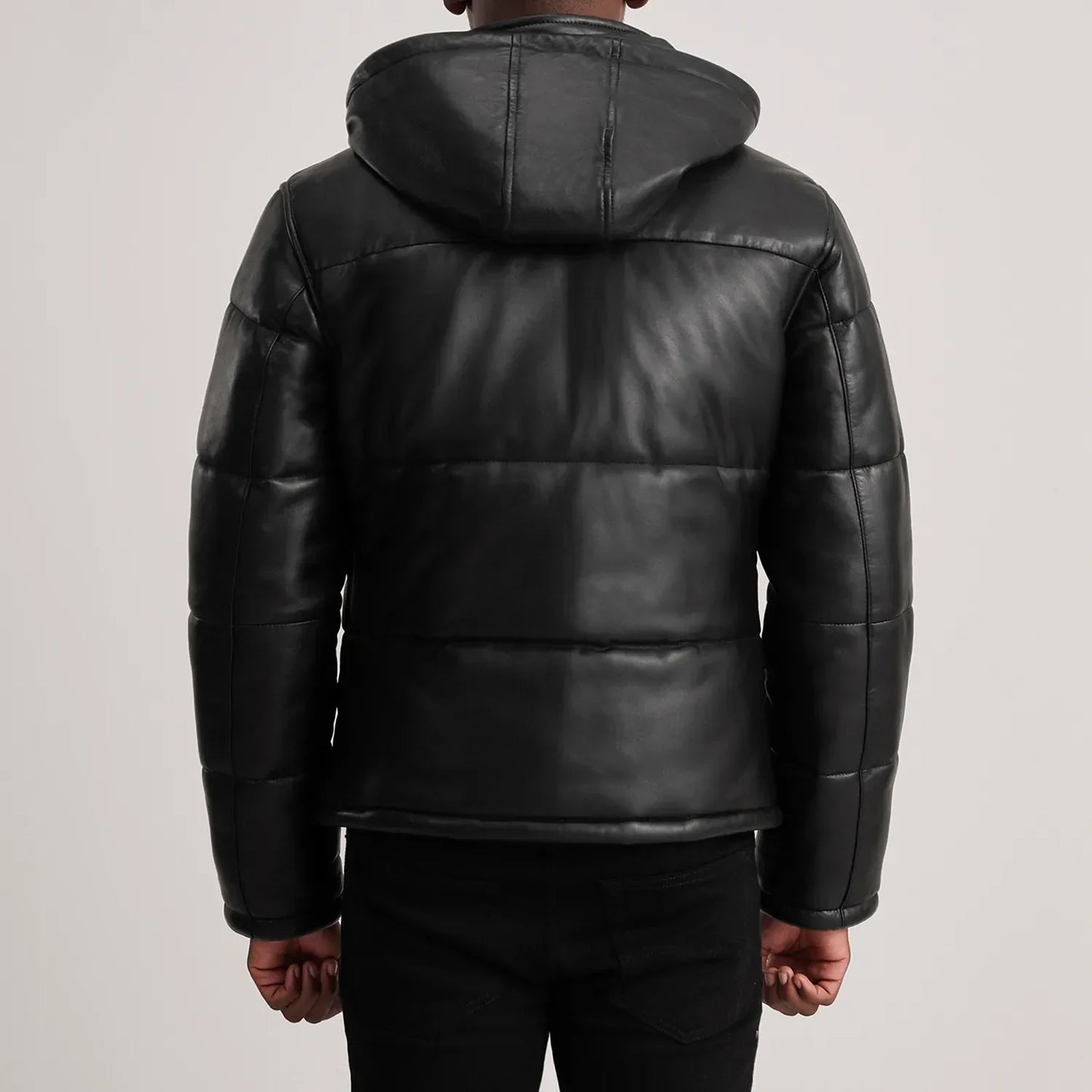 Ace Black Hooded Sheep Leather Puffer Jacket