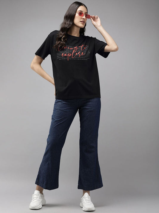 Women Graphic Printed Drop-Shoulder Bio Finish T-Shirt – Trendy Cotton Wear in Pakistan