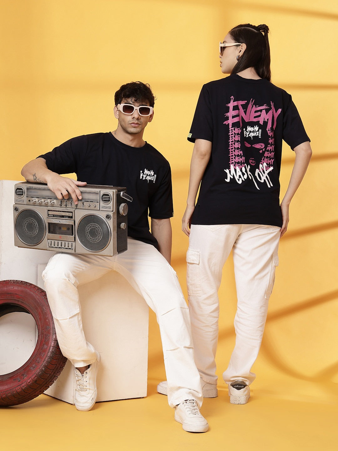 Unisex Typography Printed Round Neck Cotton Oversized T-Shirt – Trendy Streetwear in Pakistan | DENIMS