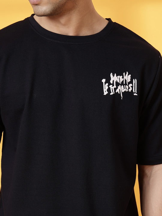 Unisex Typography Printed Round Neck Cotton Oversized T-Shirt – Trendy Streetwear in Pakistan | DENIMS