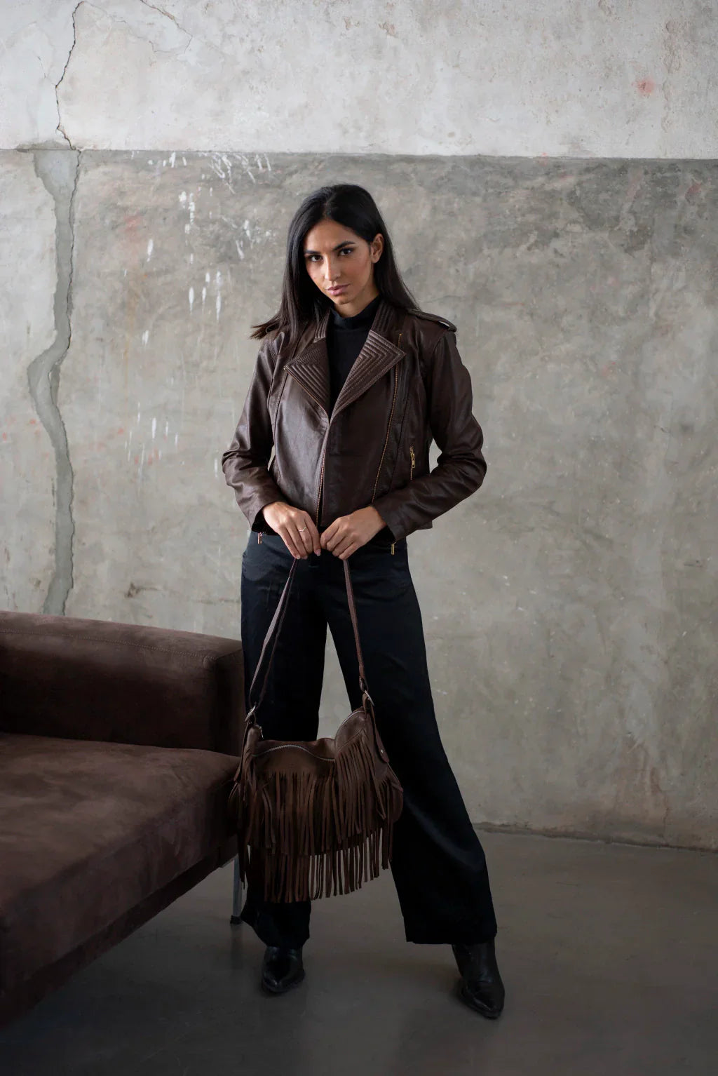 Brown Geneva Biker Leather Jacket