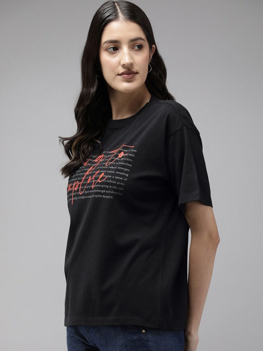 Women Graphic Printed Drop-Shoulder Bio Finish T-Shirt – Trendy Cotton Wear in Pakistan