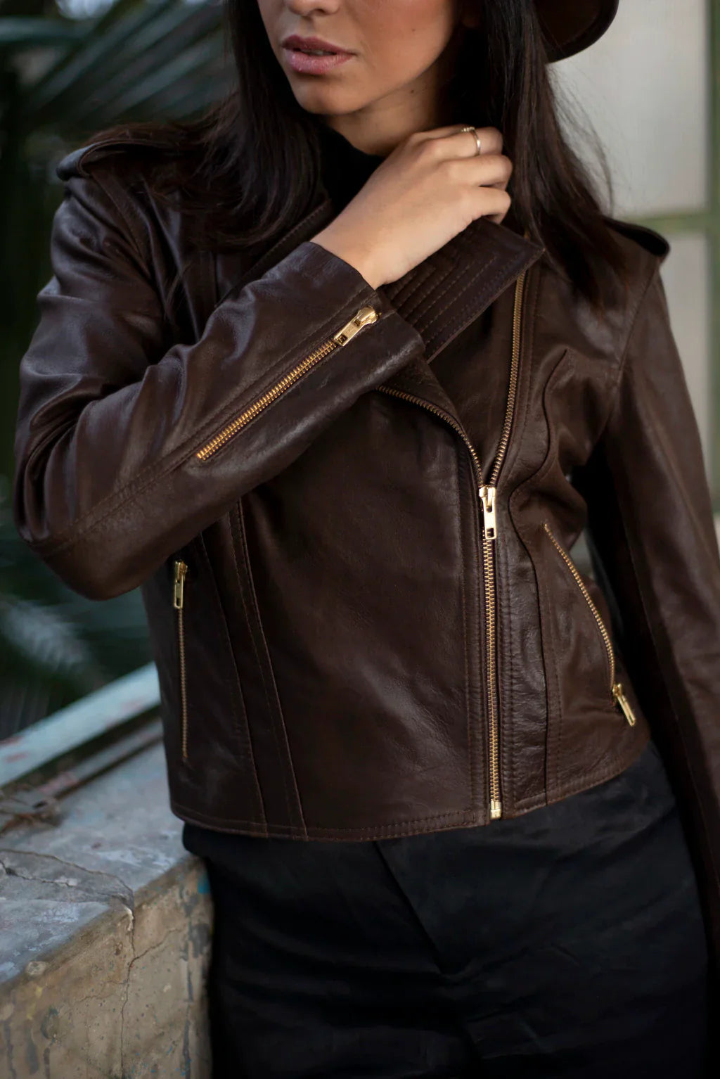 Brown Geneva Biker Leather Jacket