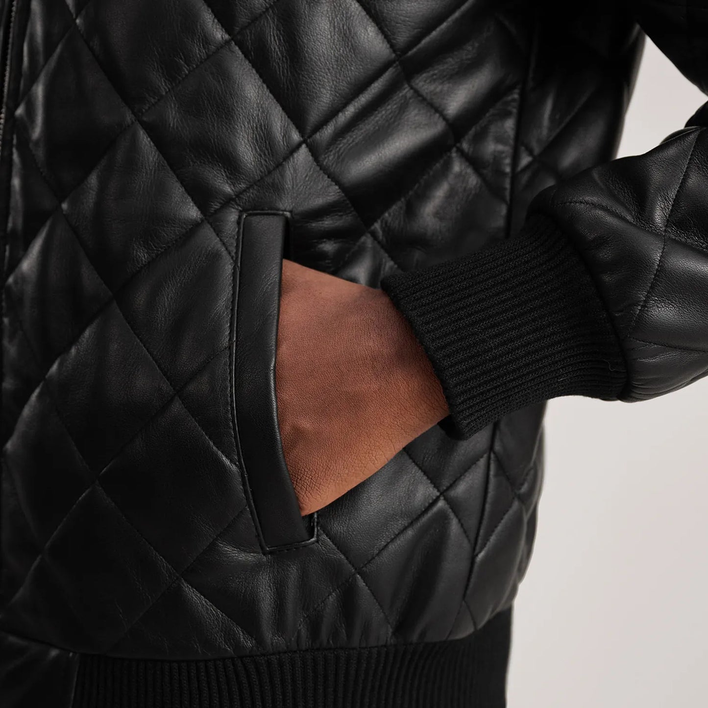 Ace Black-White Hooded Bomber Leather Puffer Jacket