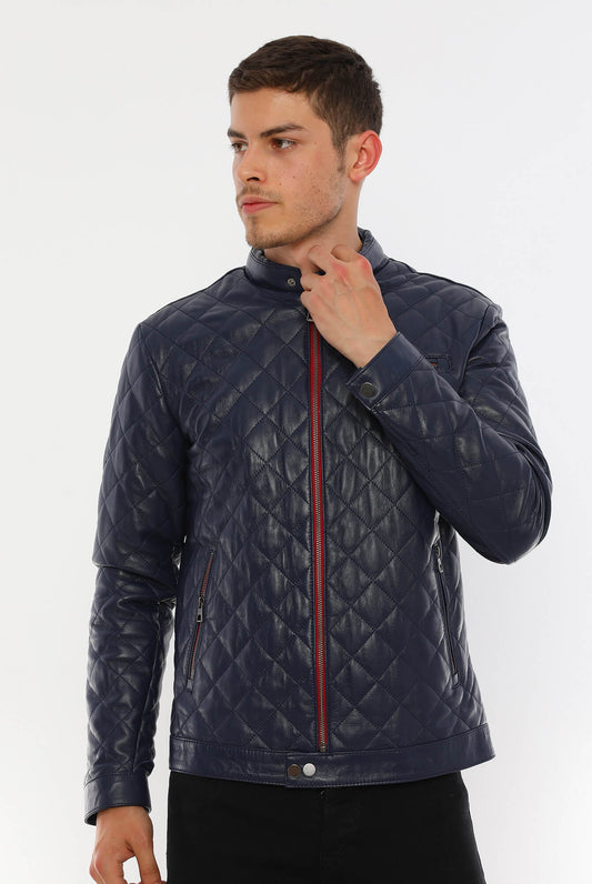 Leonardo Blue Genuine Leather Jacket
