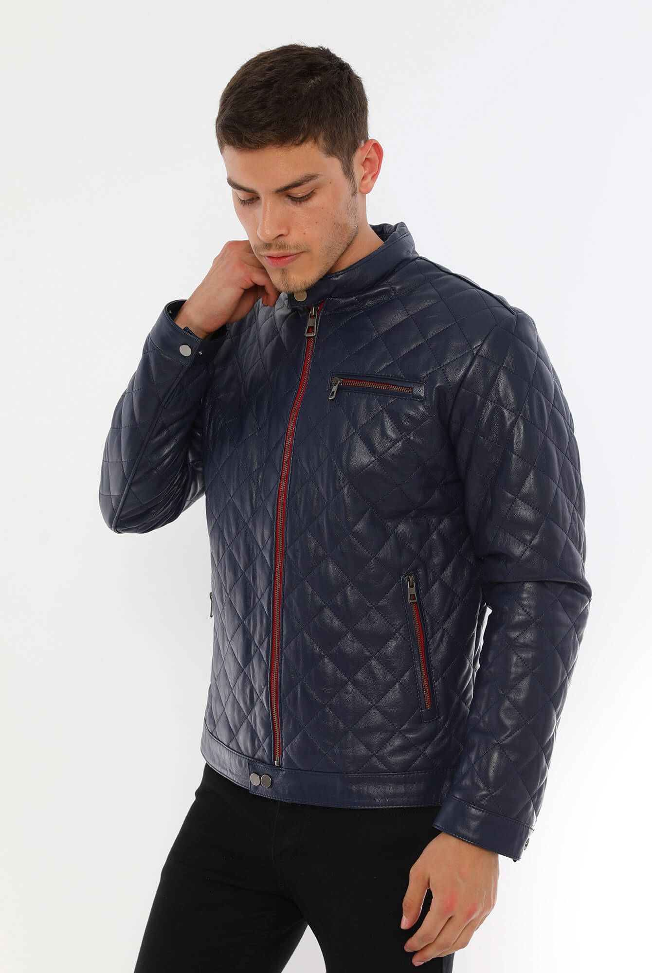 Leonardo Blue Genuine Leather Jacket