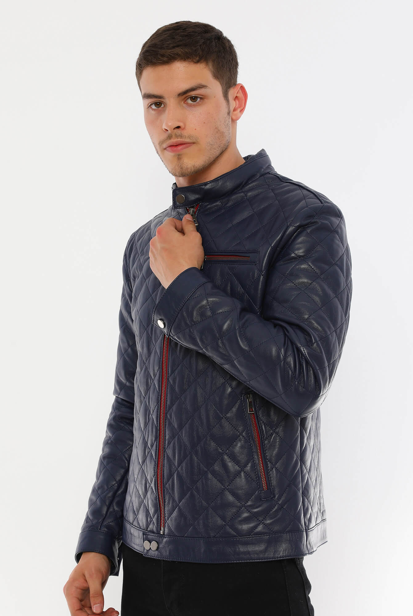 Leonardo Blue Genuine Leather Jacket