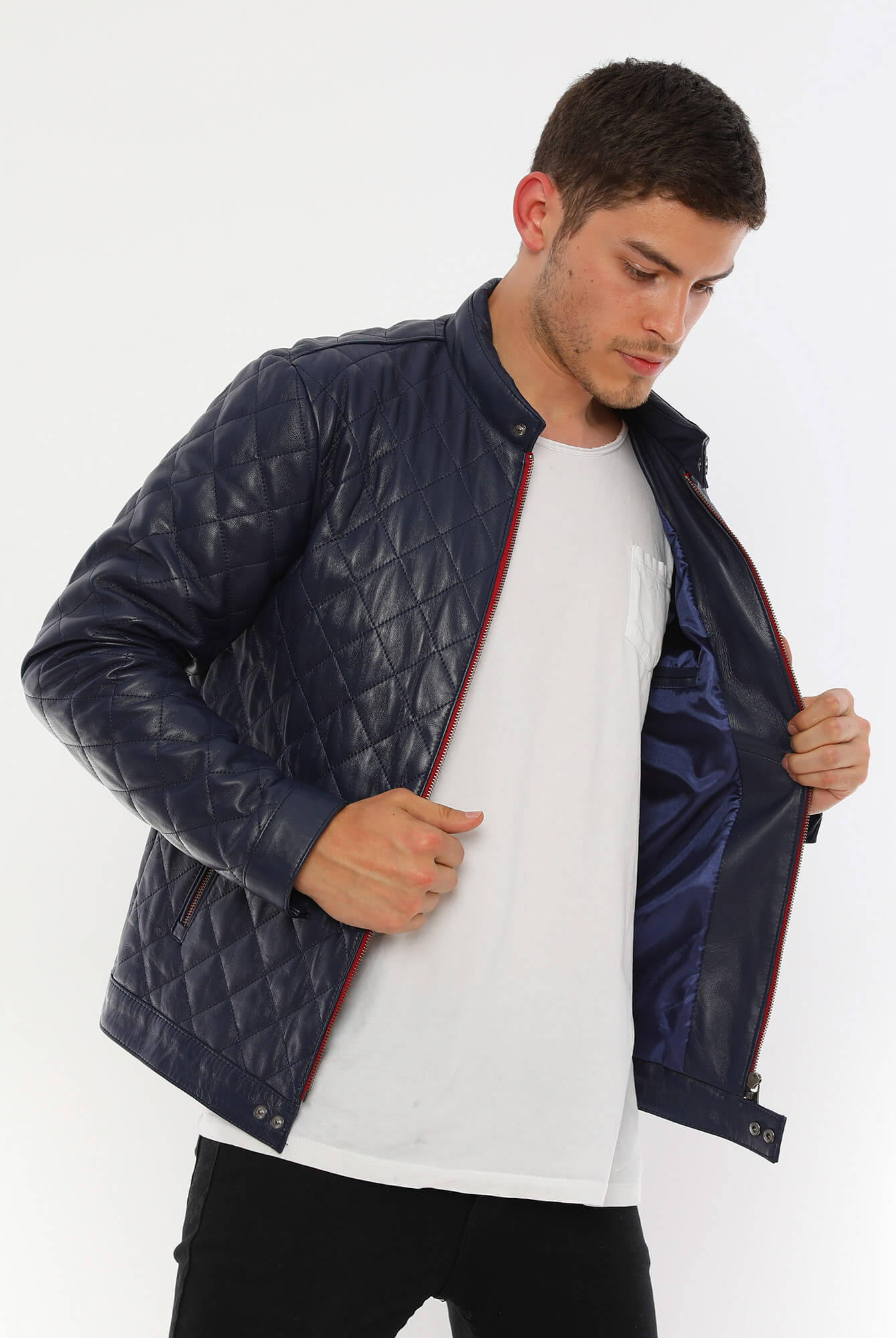 Leonardo Blue Genuine Leather Jacket