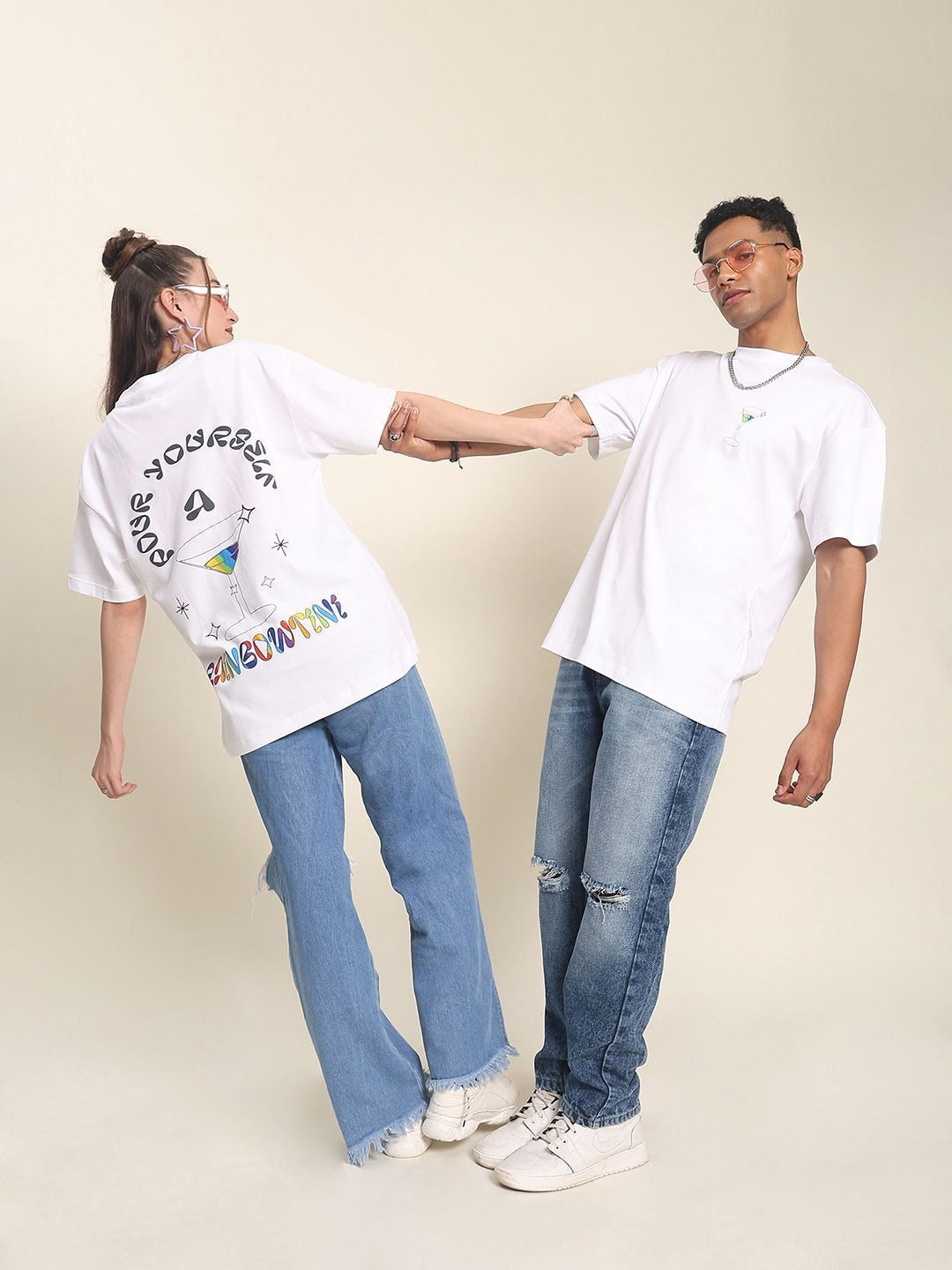 Unisex White Pride Typography Printed Pure Cotton Oversized T-Shirt in Pakistan | DENIMS