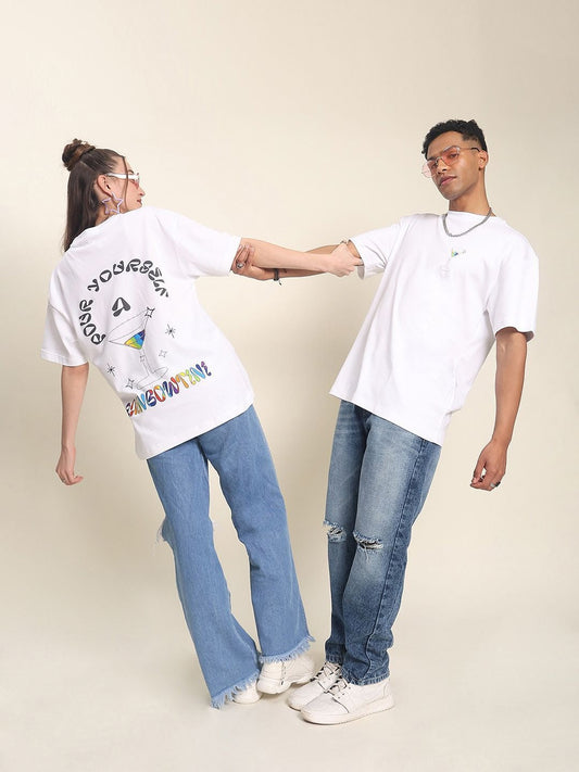 Unisex White Pride Typography Printed Pure Cotton Oversized T-Shirt in Pakistan | DENIMS