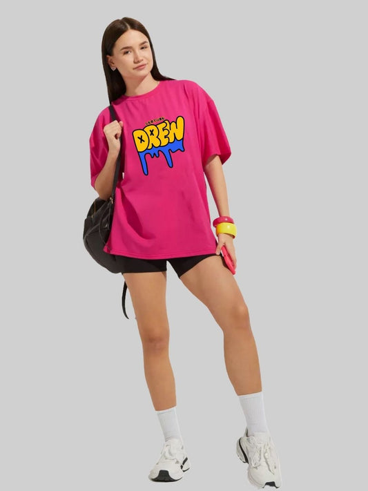 Women Typography Printed Round Neck Cotton Oversized T-Shirt – Trendy Casual Wear Pakistan