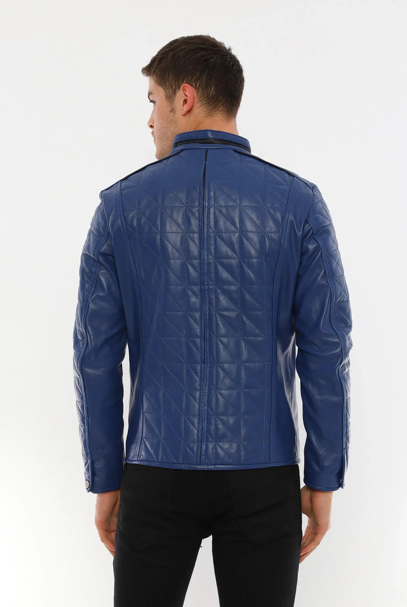 Alanzo Blue Biker Leather Jacket For Men