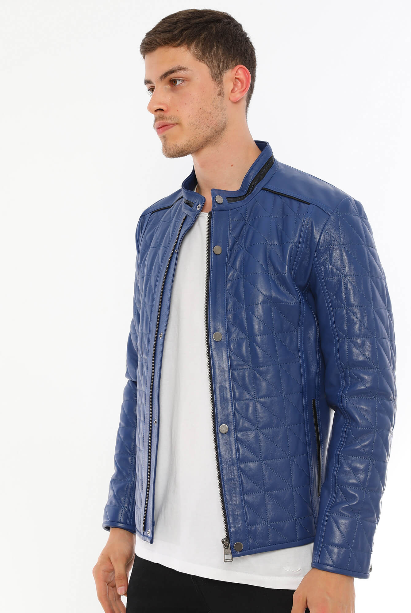 Alanzo Blue Biker Leather Jacket For Men