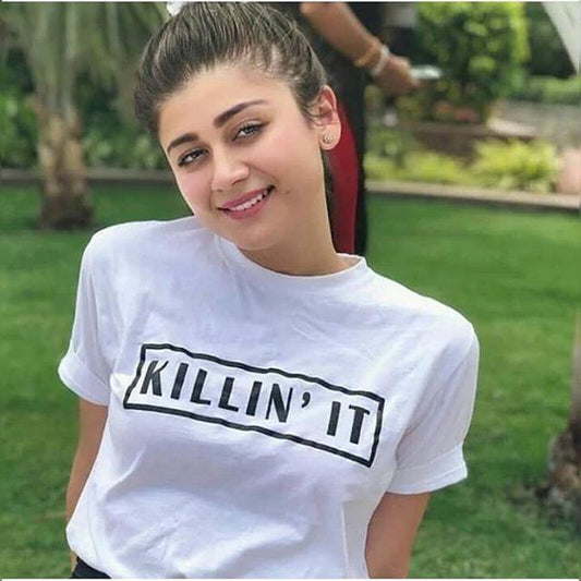 White Kil It Cotton Printed T-shirt For Womens