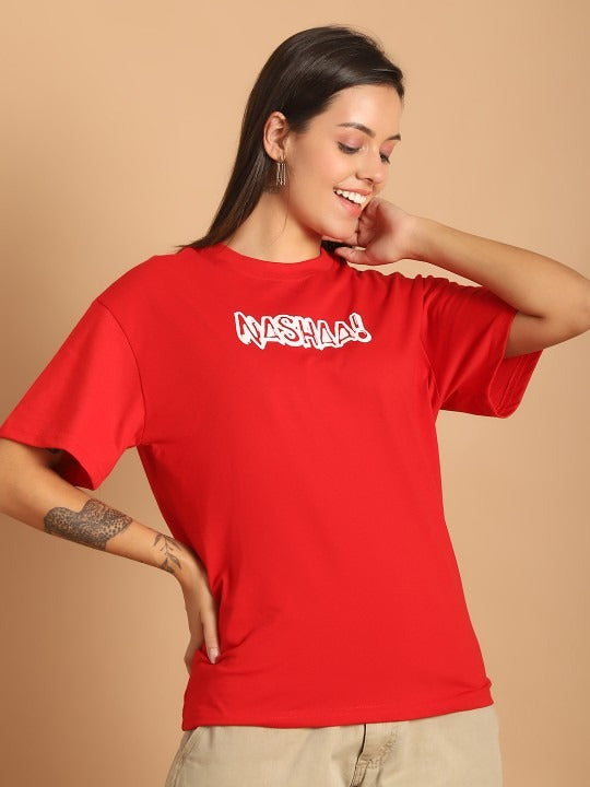 Women Typographic Printed Round Neck Cotton Oversized T-Shirt – Trendy Casual Wear Pakistan