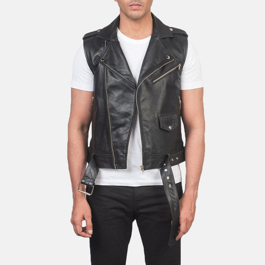 Ace Black Genuine Leather Biker Vest