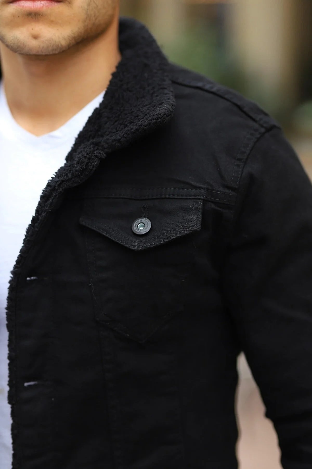 Black Full inner Fur Denim Jacket