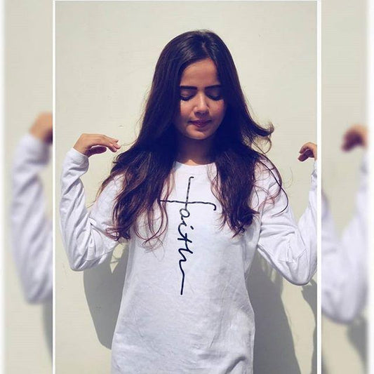 White Faith Cotton Printed T-shirt For Womens