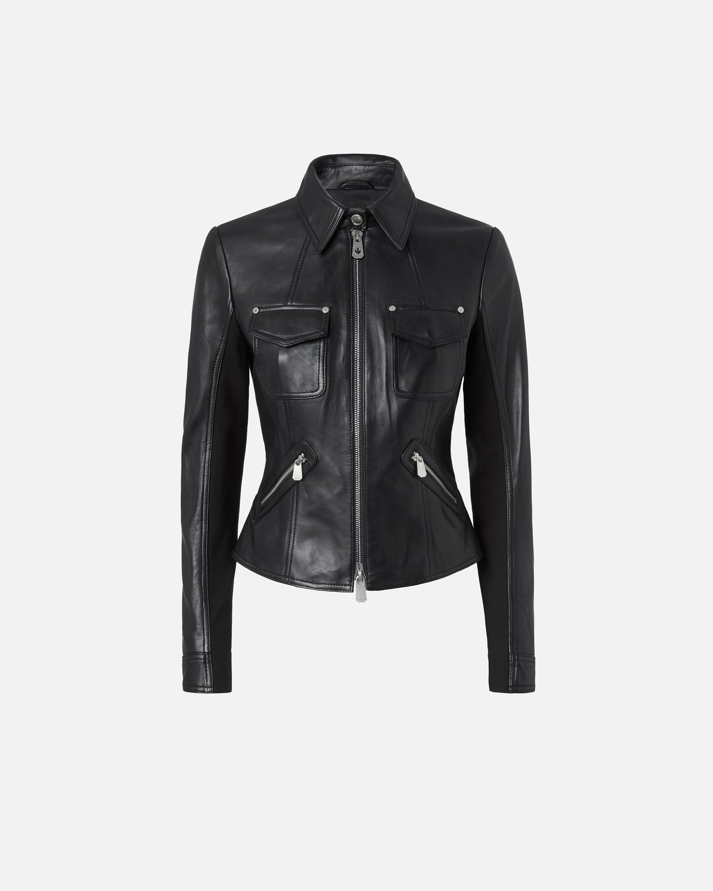 Genuine Leather & Performance Fabric Biker Jacket