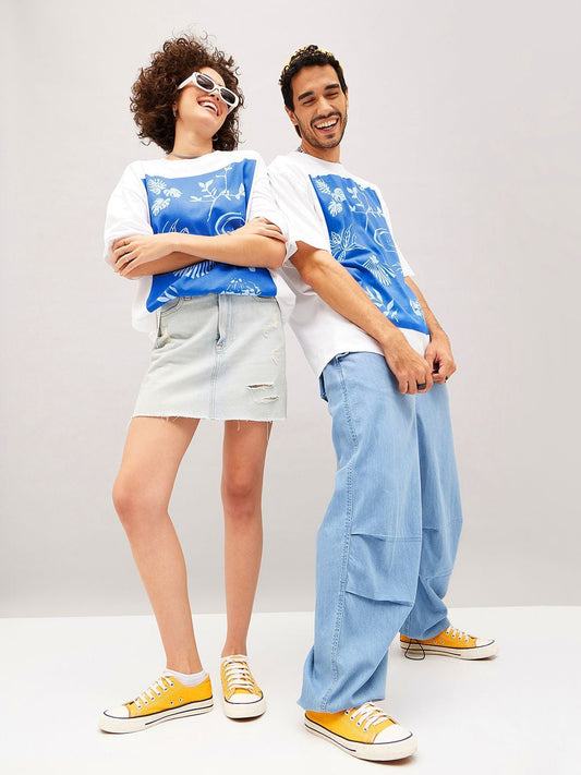 Unisex White Typography Printed Pure Cotton Oversized T-Shirt in Pakistan – Trendy Streetwear by DENIMS