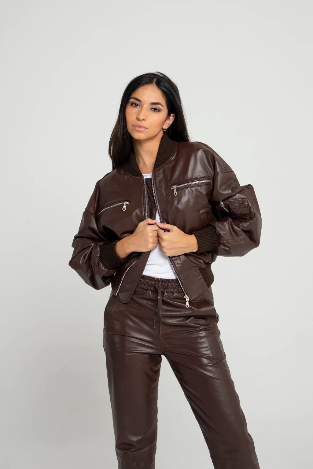 Ace Brown Women Bomber Leather Jacket