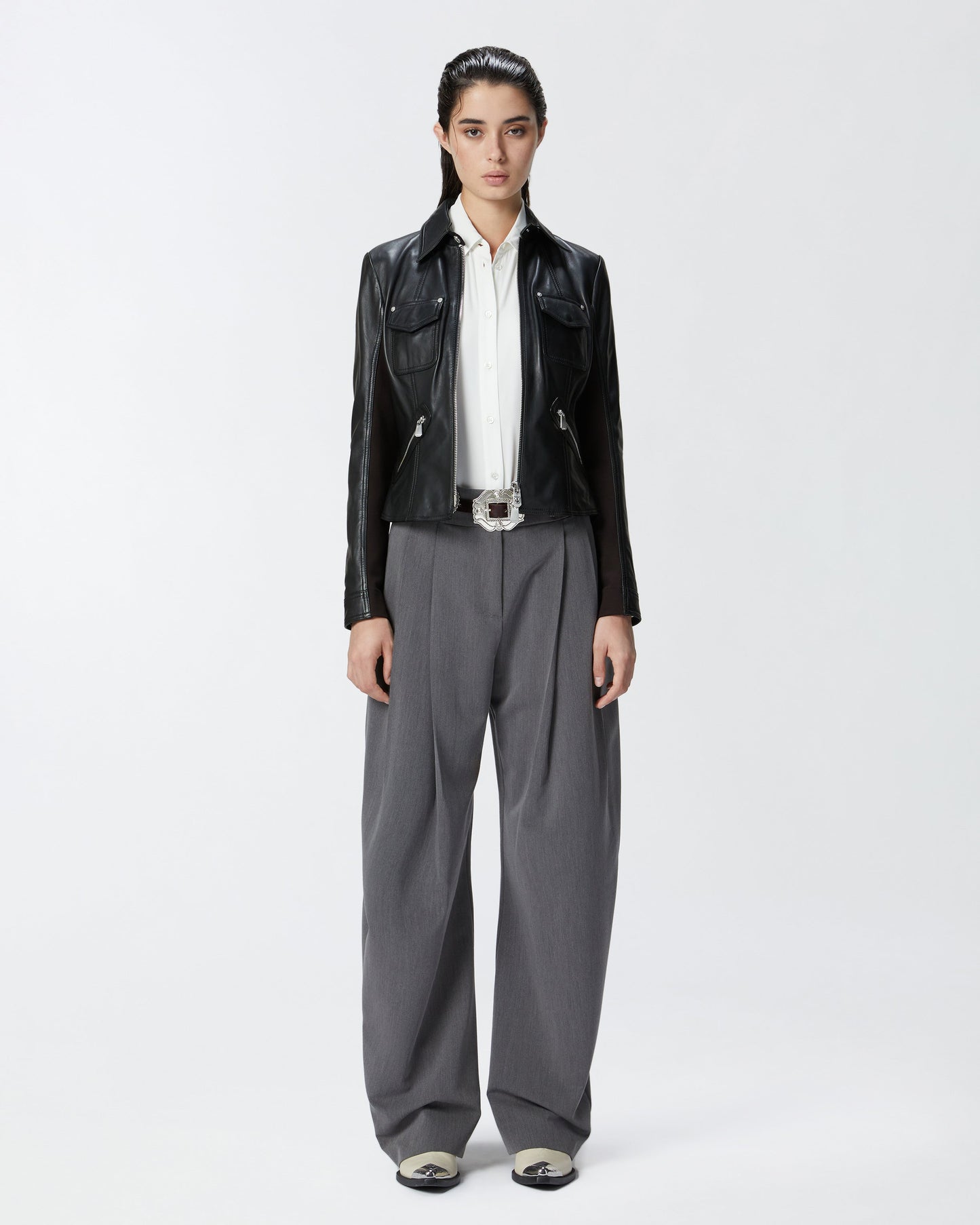 Genuine Leather & Performance Fabric Biker Jacket