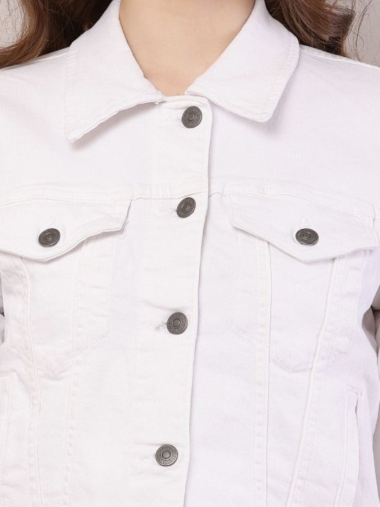 Spread Collar Cotton Crop Denim Jacket – Trendy Short-Length Outerwear for Women in Pakistan | DENIMS