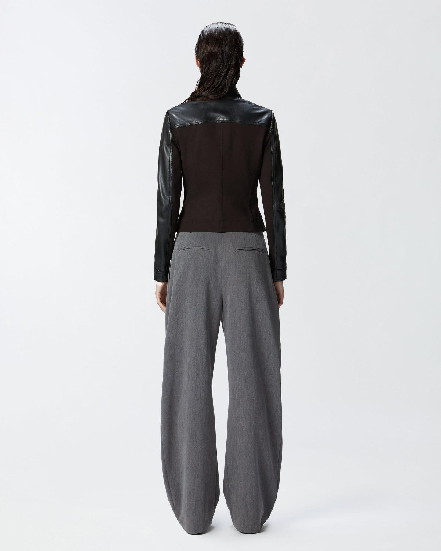 Genuine Leather & Performance Fabric Biker Jacket