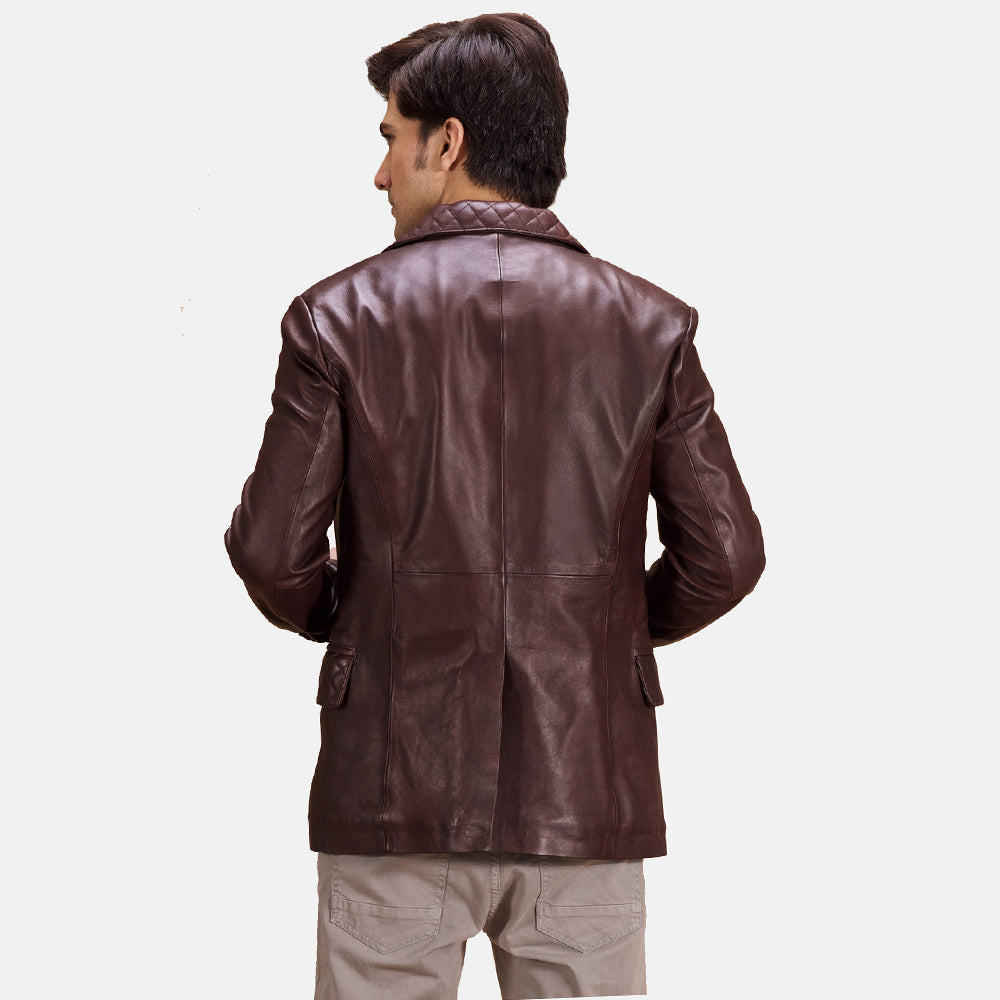 Ace Quilted Maroon Premium Leather Blazer