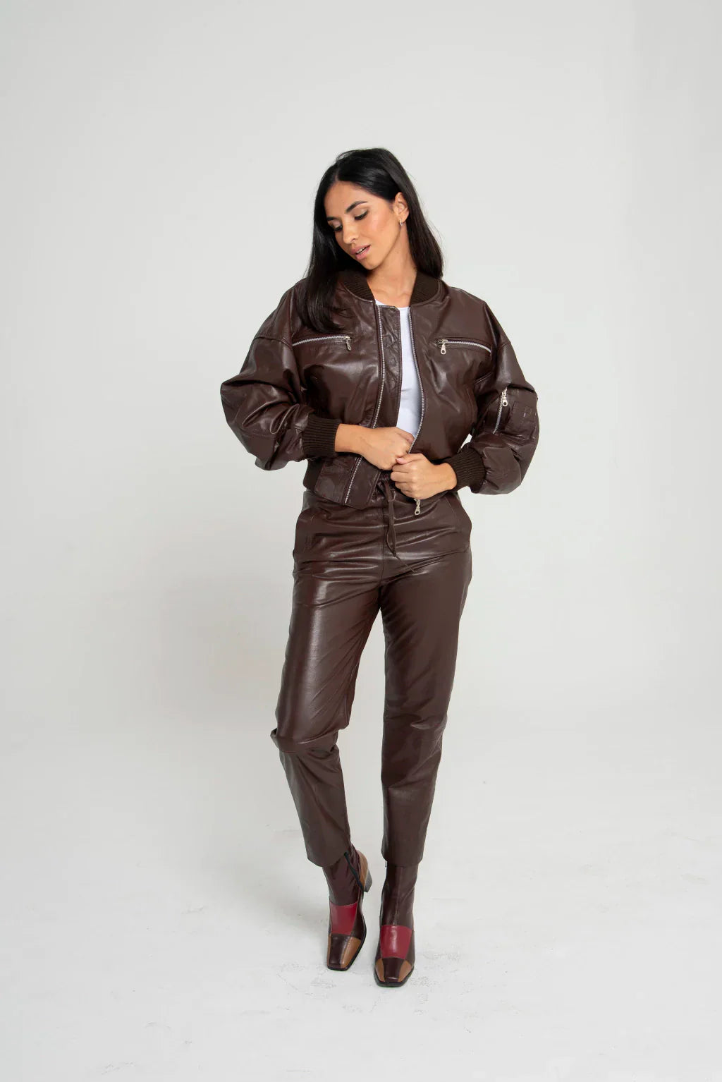 Ace Brown Women Bomber Leather Jacket