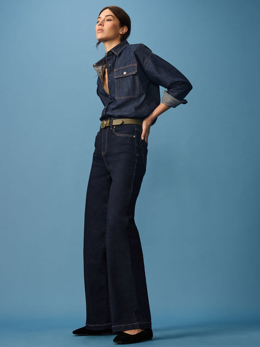 Women Rinse Blue Wide Leg Jeans – High Waist Loose Fit Denim for Everyday Wear in Pakistan | DENIMS