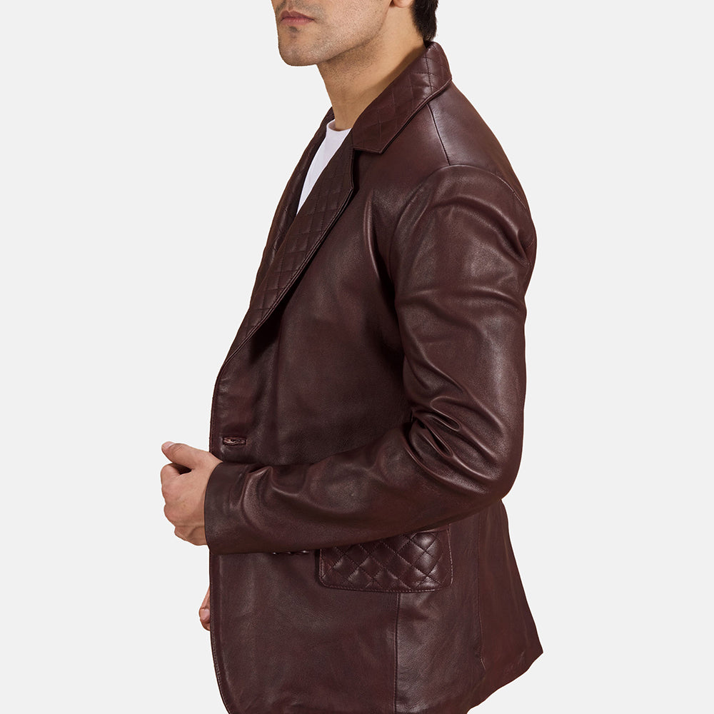 Ace Quilted Maroon Premium Leather Blazer