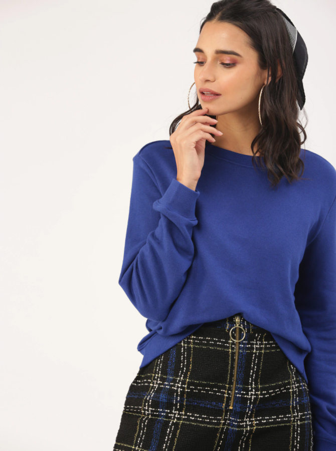 HB INDUSTRIES Women Blue Solid Sweatshirt