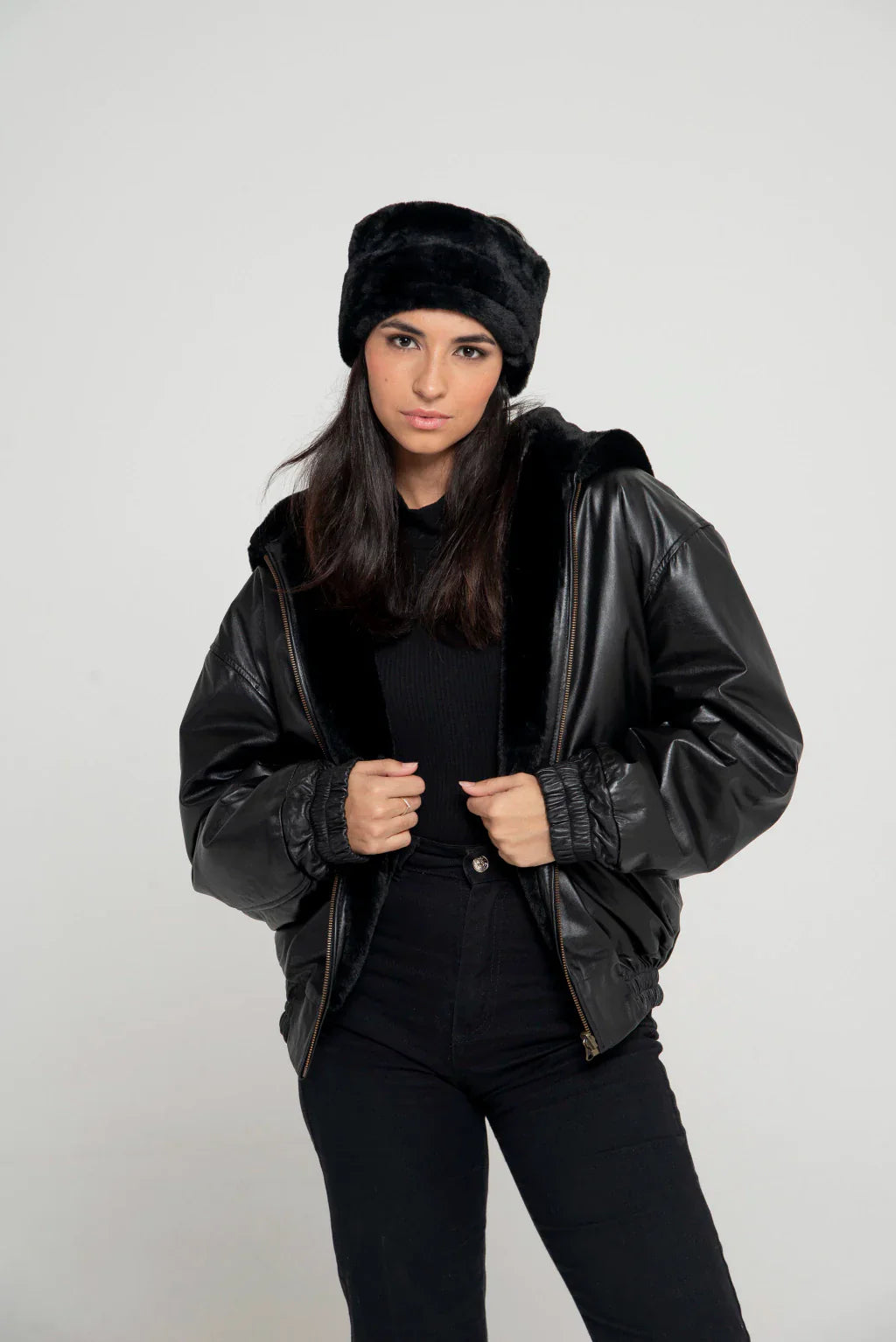 Ace Black Reversible Women Leather Jacket