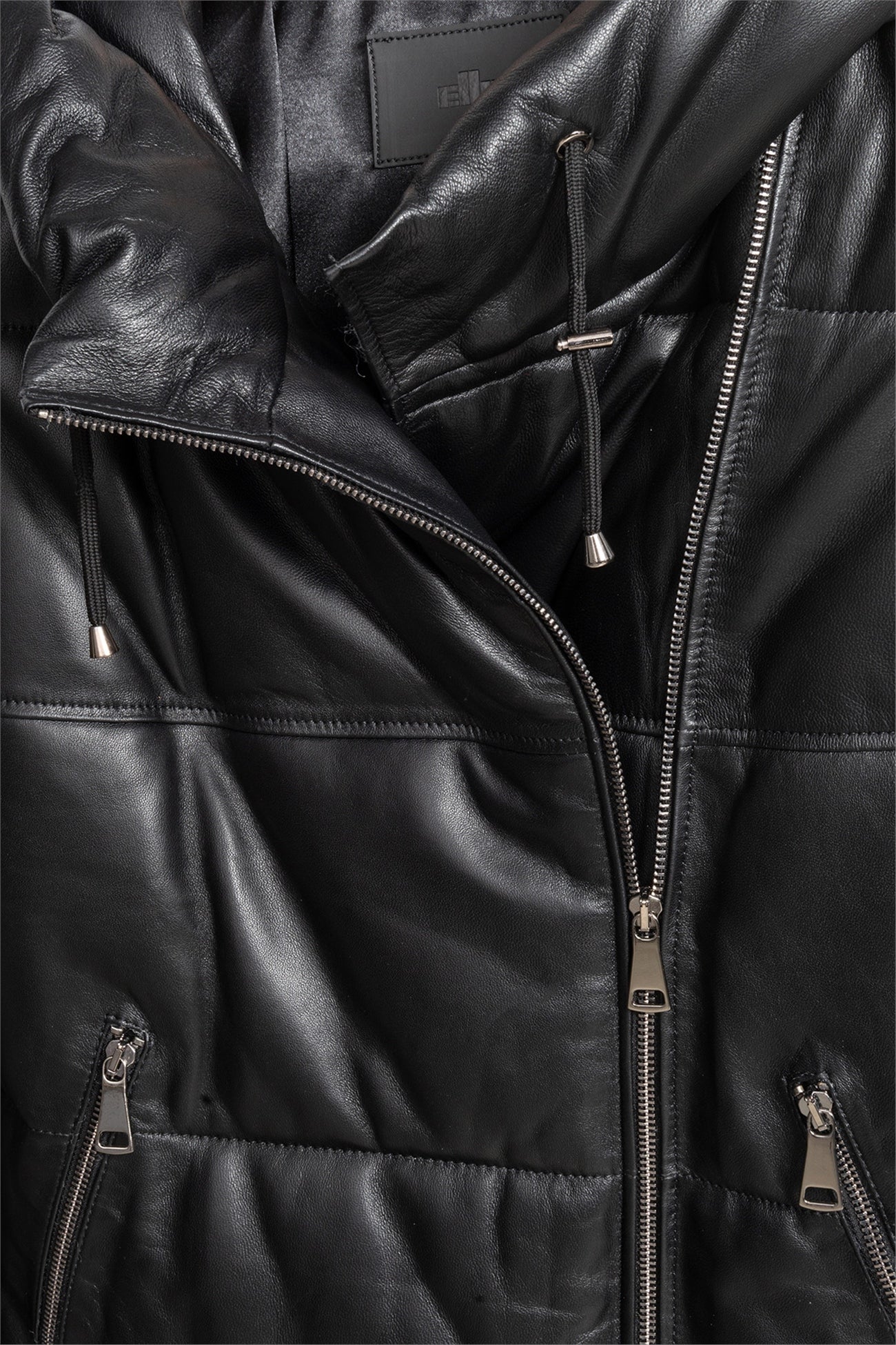 Puffer Black Leather Jacket For Women