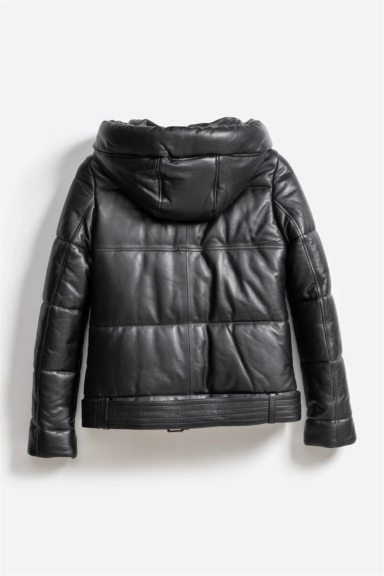 Puffer Black Leather Jacket For Women