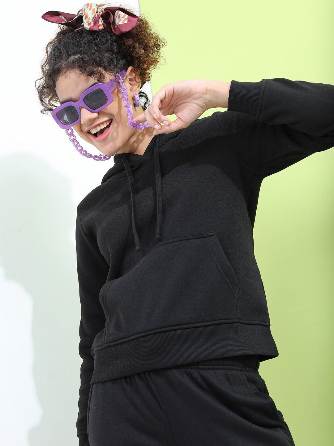 Women Solid Cotton HER Relaxed Fit Hoodie — Soft Brushed Fleece Pullover with Kangaroo Pocket | DENIMS Pakistan