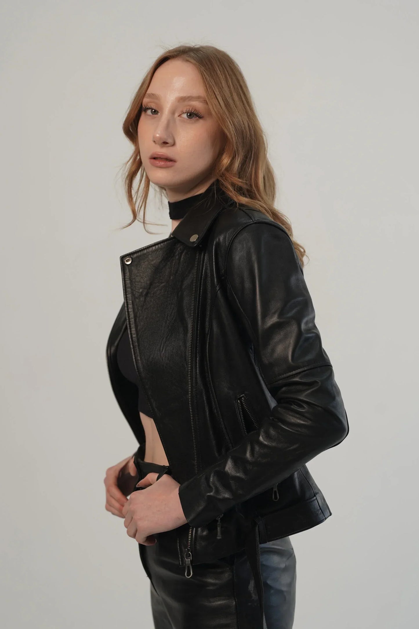 Stefania Black Biker Leather Jacket For Women