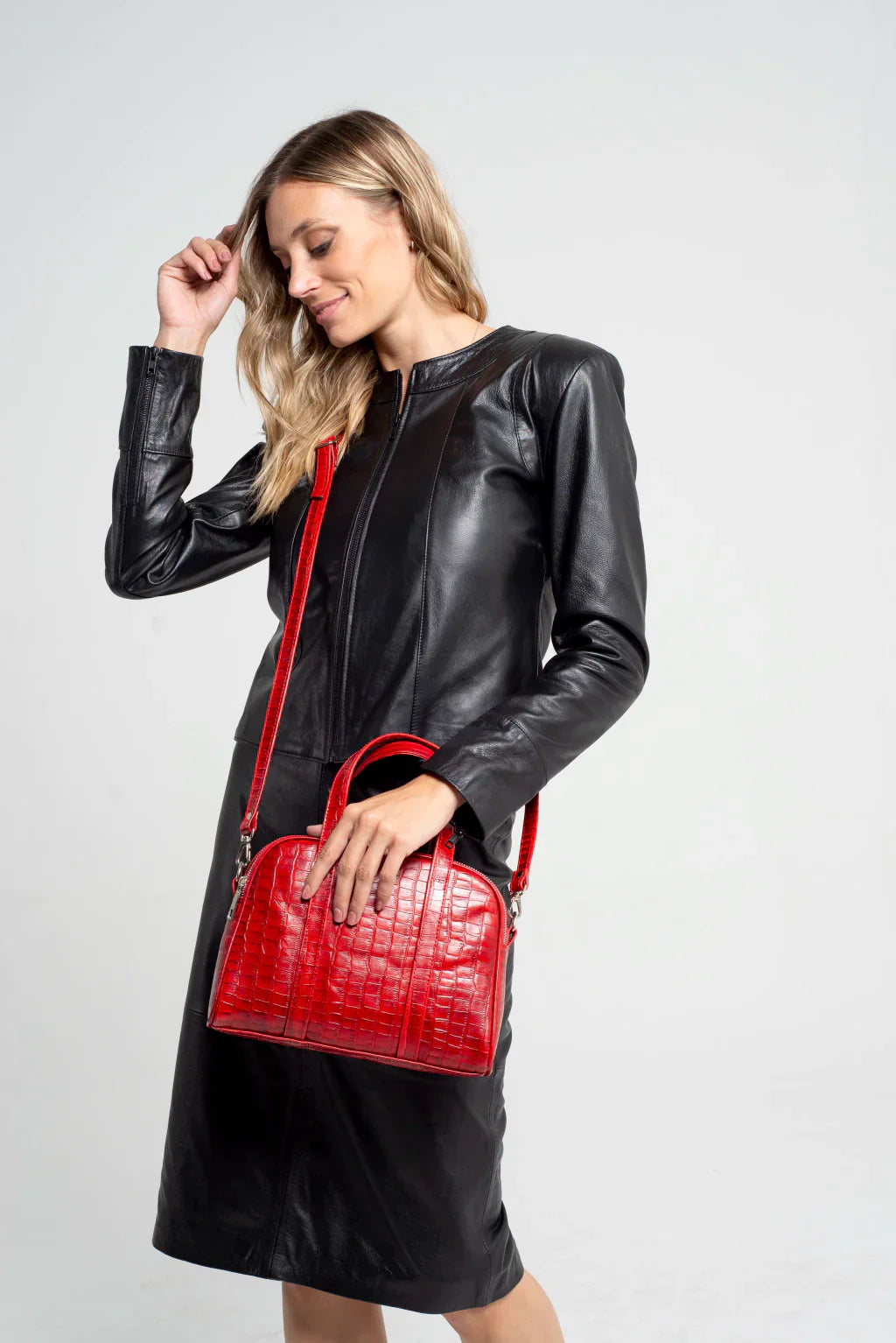 Black Collarless Women Leather Jacket