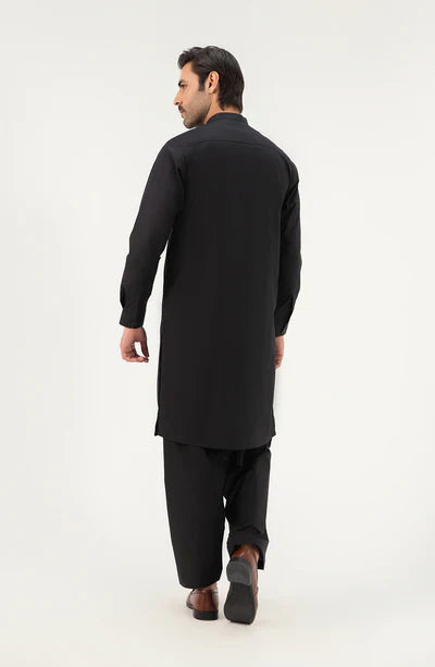 Classic Band Collar Shalwar Suit - Black