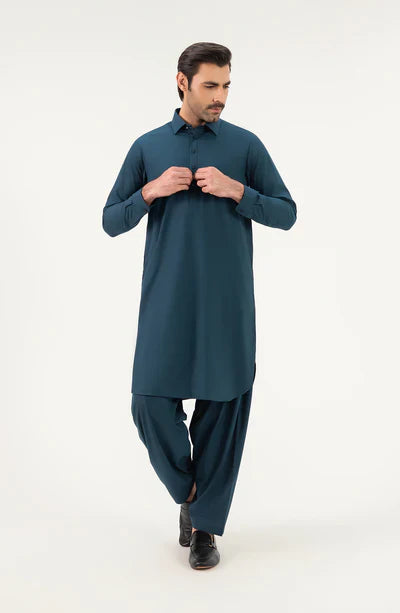 Men's Shirt Collar Shalwar Suit - Teal