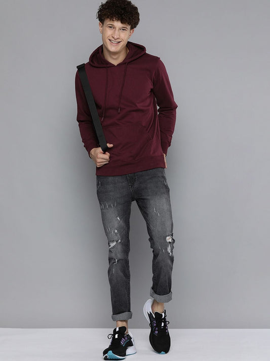 Men Burgundy Hooded Pullover Sweatshirt – Stylish Winter Wear in Pakistan