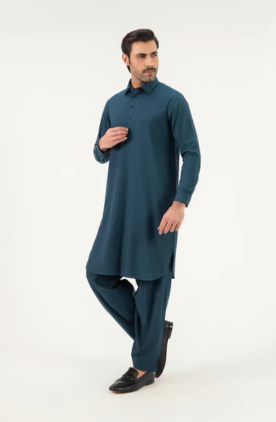 Men's Shirt Collar Shalwar Suit - Teal