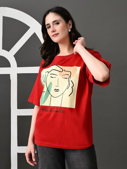 Women Bio Finish Graphic Printed Round Neck Cotton Oversized T-Shirt – Stylish Casual Pakistan